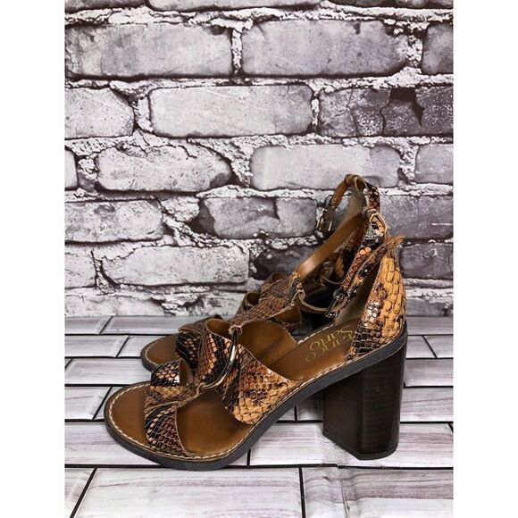 Franco Sarto Dandelion Snake Print Ankle Strappy Brown Leather Heels Women Sz 6M - Picture 11 of 16